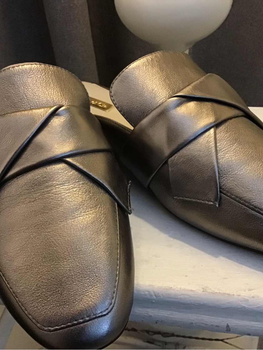 Louise et Cie Metallic Pewter Slip-On Mules